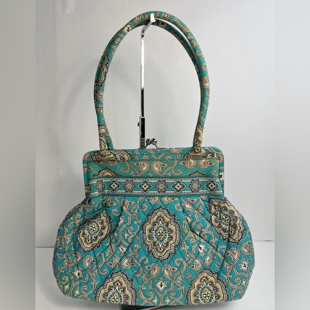 Vera Bradley Totally Turquoise Alice Kiss Lock Quilted Purse Handbag
